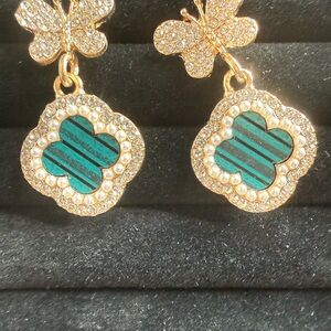 Elegant Gold and Green Butterfly Earrings